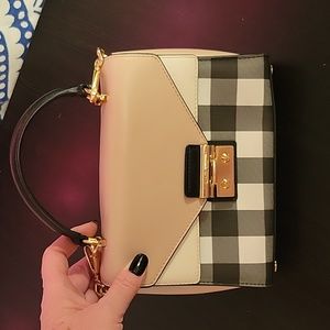 Michael Kors Black Cream Checkered Crossbody Satchel